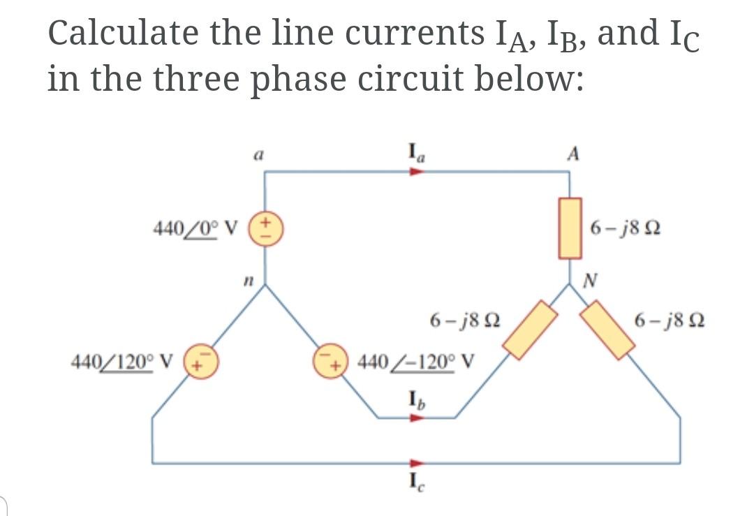 Solved Calculate the line currents IA, IB, and Ic in the | Chegg.com