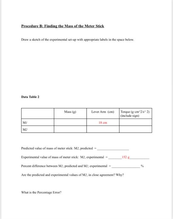 Procedure B Finding the Mass of the Meter Stick Draw