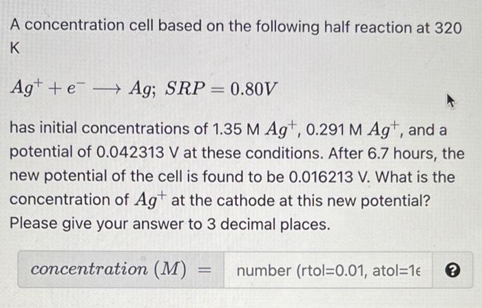 Solved A concentration cell based on the following half | Chegg.com