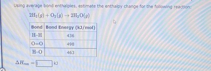 Solved Using the values of bond energy from the table below