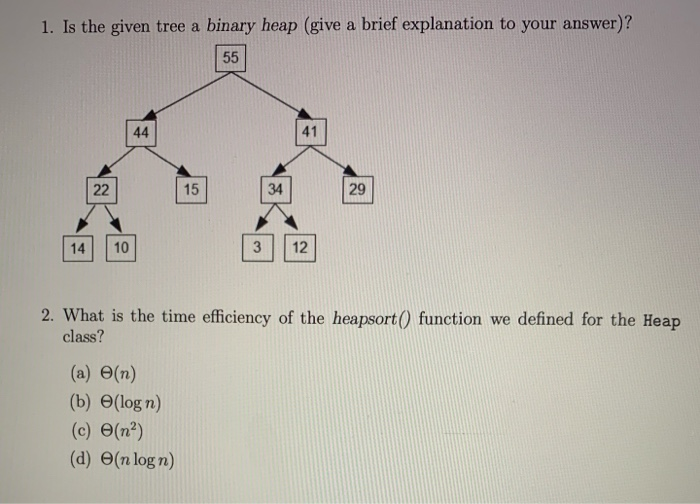 Solved 1. Is the given tree a binary heap (give a brief | Chegg.com