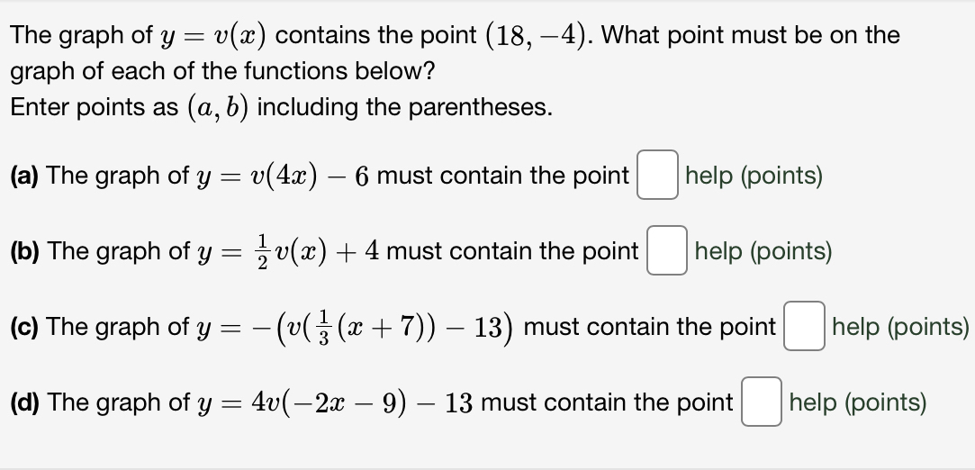 Solved The graph of y=v(x) ﻿contains the point (18,-4). | Chegg.com