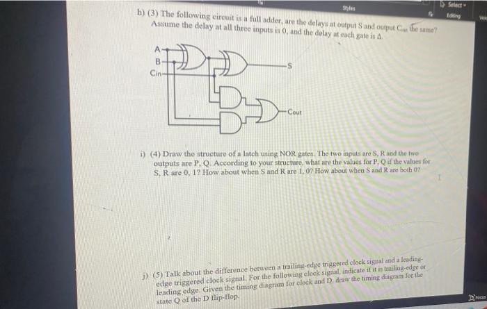 Solved h) (3) The following circuit is a full adder, are the | Chegg.com