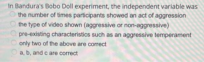 independent and dependent variable in bobo doll experiment