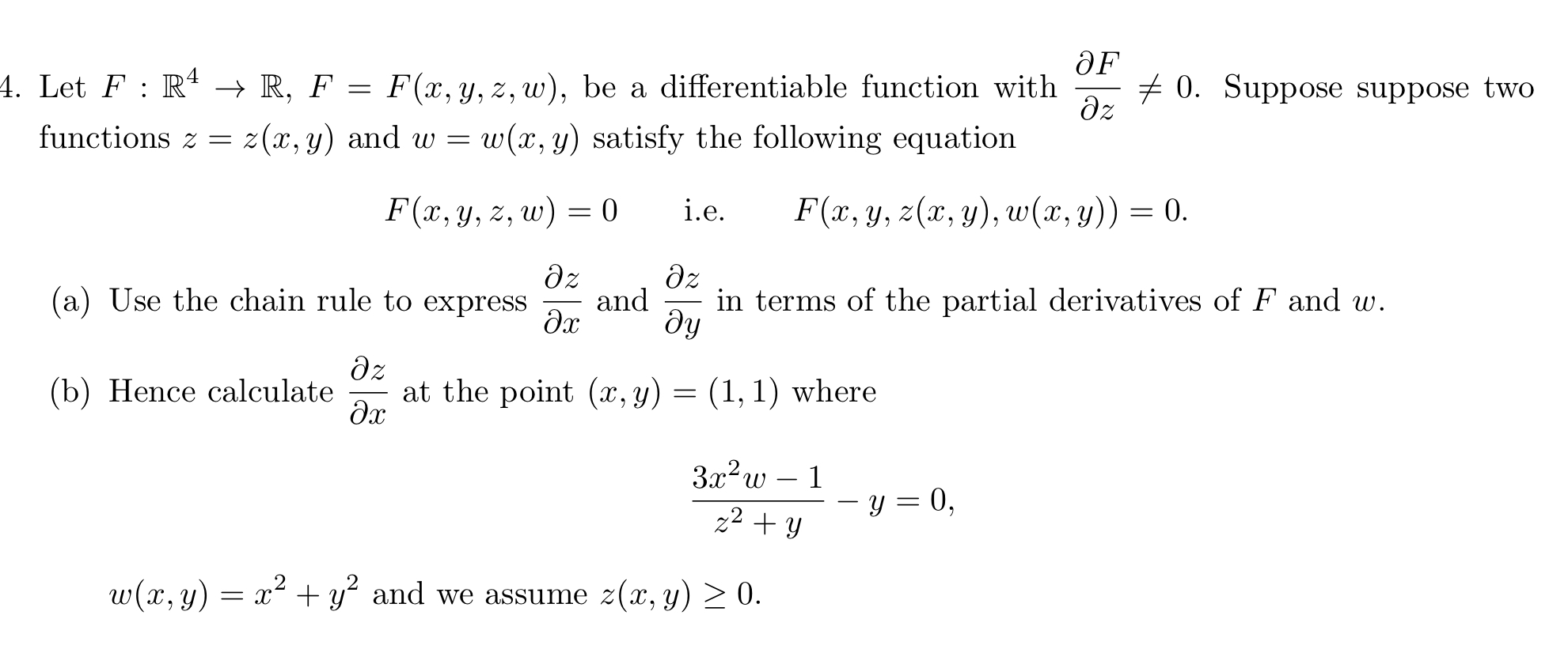 Solved Let F R4→r F F X Y Z W ﻿be A Differentiable