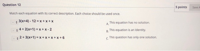 Solved Question 12 5 points Save Match each equation with | Chegg.com