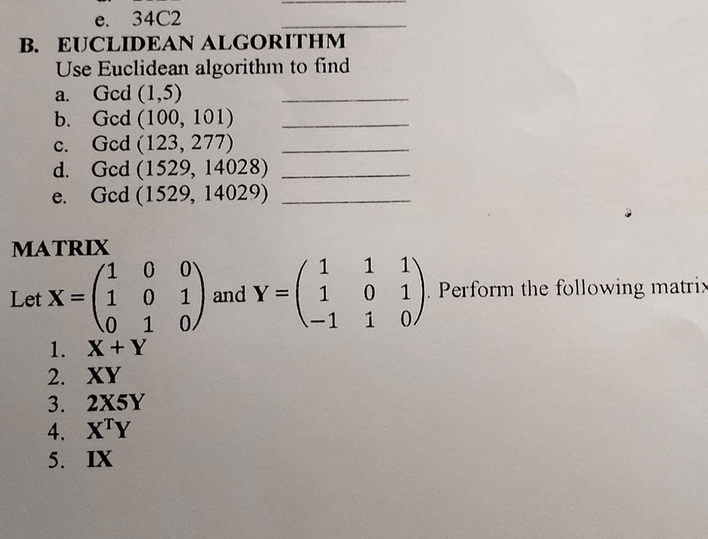 Solved A 34c2 B Euclidean Algorithm Use Euclidean