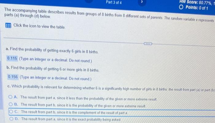 The accompanying table describes results from groups | Chegg.com