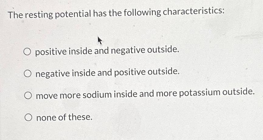 Solved The resting potential has the following | Chegg.com