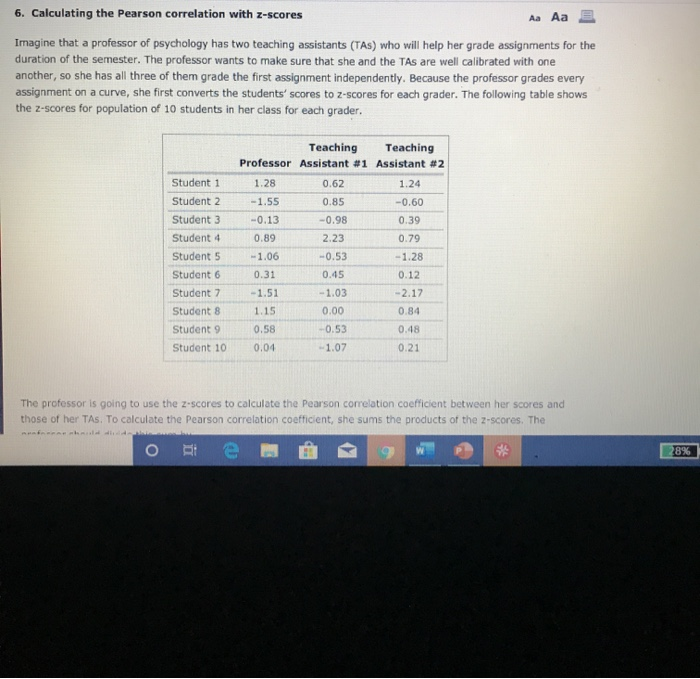 Solved 6. Calculating the Pearson correlation with Zscores