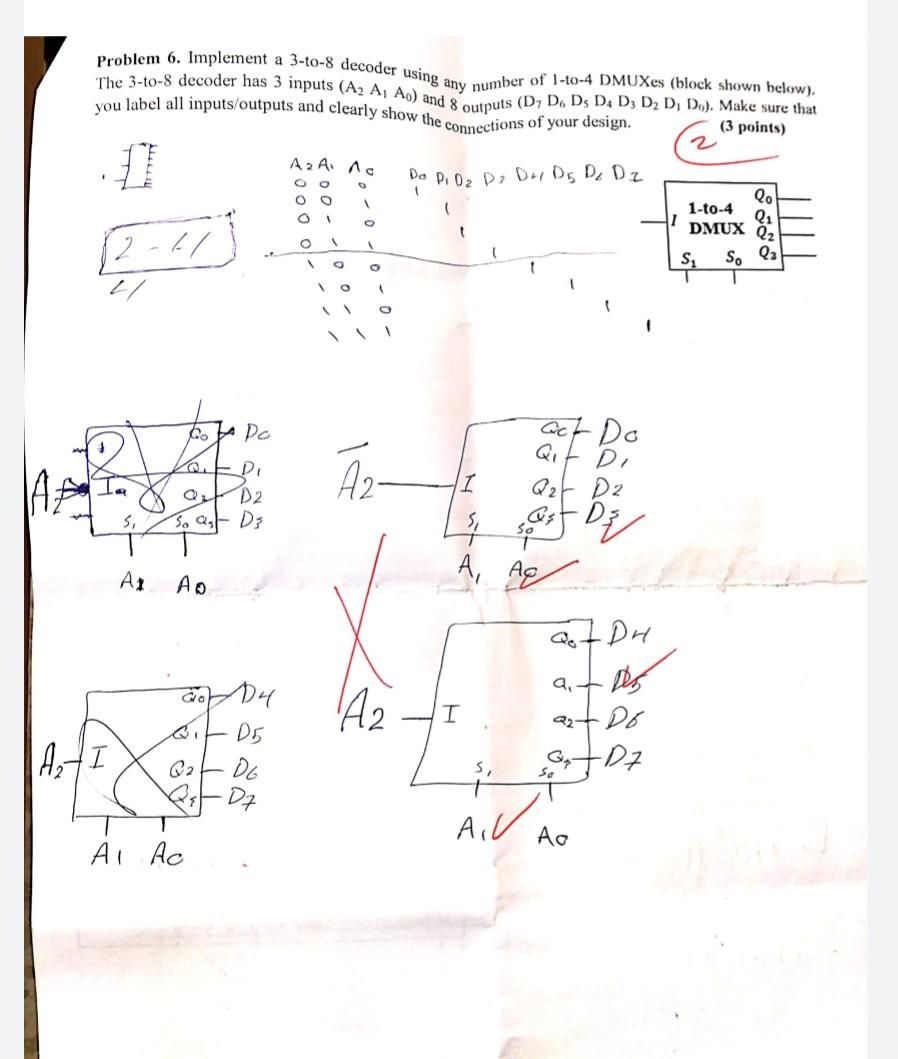 Solved Problem 6. Implement a 3-to-8 decoder using any | Chegg.com