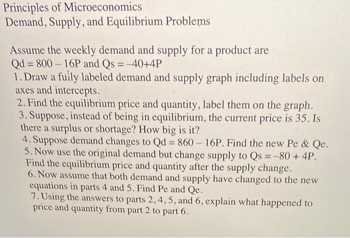 Solved Principles of Microeconomics Demand, Supply, and | Chegg.com