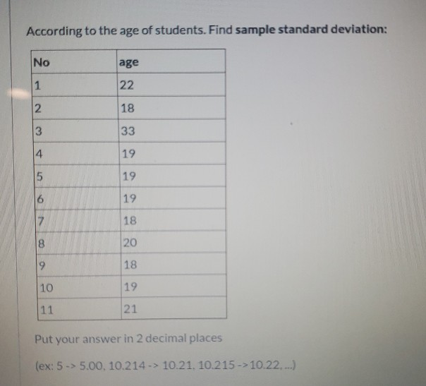Solved According to the age of students. Find sample | Chegg.com