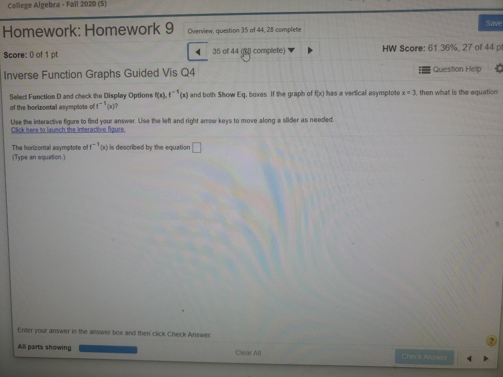 Solved College Algebra - Fall 2020 (5) Save Homework: | Chegg.com