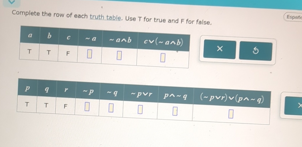 Solved Complete the row of each truth table. Use T for true | Chegg.com