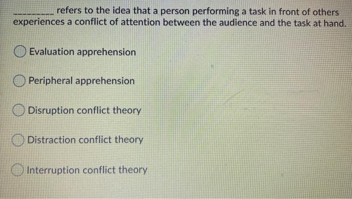 Solved refers to the idea that a person performing a task in | Chegg.com
