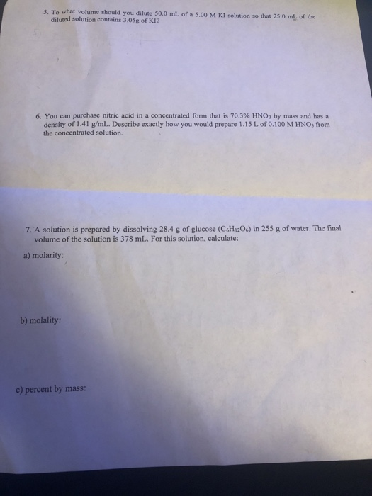 Solved 5. To what volume should you dilute 50.0 ml. of a