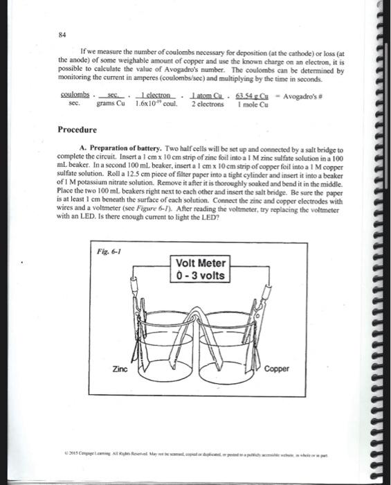 Experiment 6 ELECTROCHEMISTRY Learning Objectives