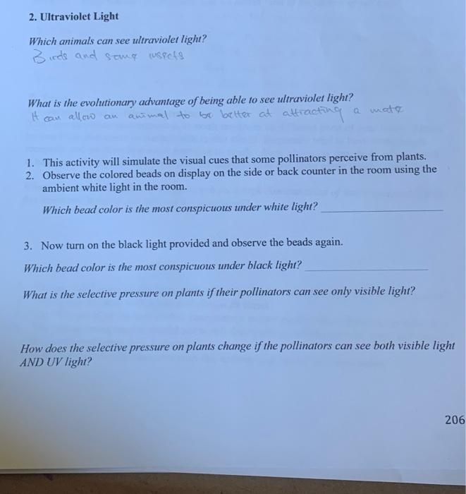 Solved 2. Ultraviolet Light Which animals can see | Chegg.com