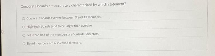 Solved Corporate boards are accurately characterized by | Chegg.com