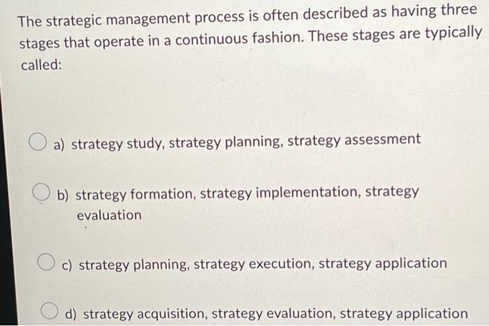 Solved The strategic management process is often described | Chegg.com