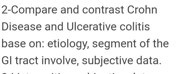 Solved 2-Compare and contrast Crohn Disease and Ulcerative | Chegg.com