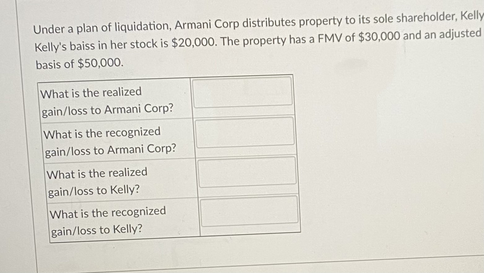 Solved Under a plan of liquidation Armani Corp distributes