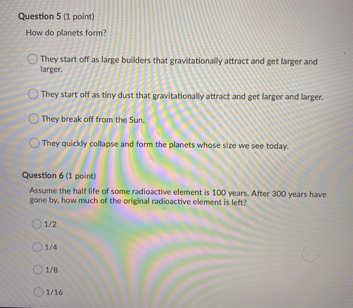 Solved Question 1 (1 point) Which of the following has the