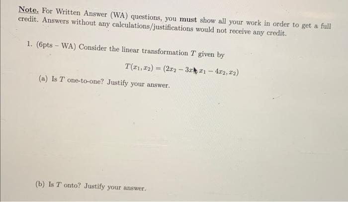 Solved Note. For Written Answer (WA) questions, you must | Chegg.com