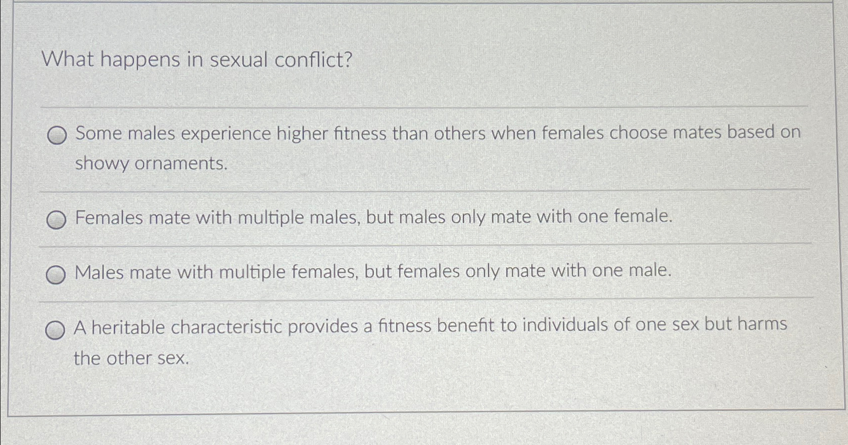 Solved What happens in sexual conflict?Some males experience | Chegg.com