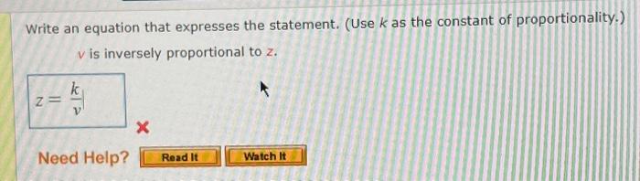 Solved Write an equation that expresses the statement. (Use | Chegg.com