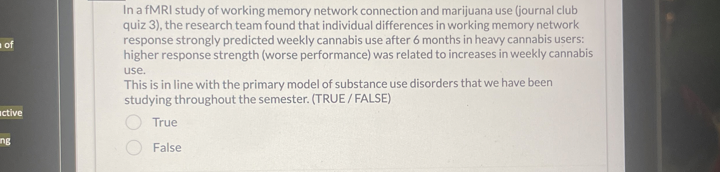 Solved In a fMRI study of working memory network connection | Chegg.com
