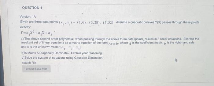 Solved QUESTION 1 Version: 1A Given are three data points | Chegg.com