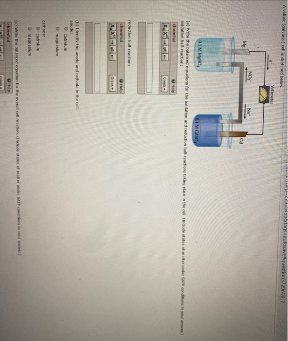 Solved Identify the components of the voltaic cell shown | Chegg.com