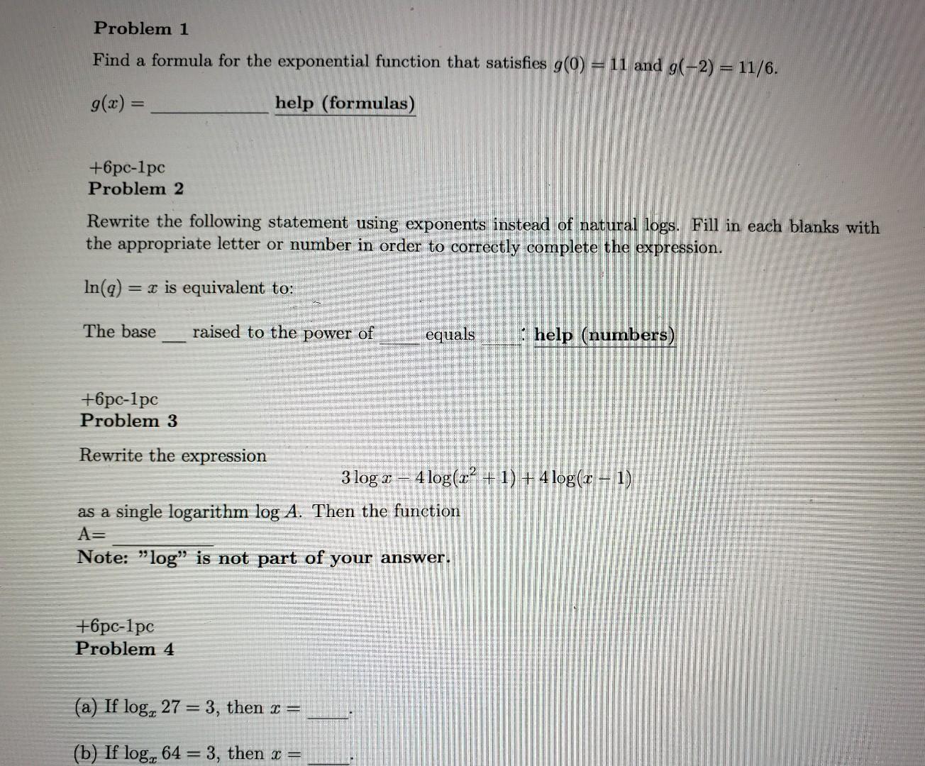 Solved Problem 1 Find a formula for the exponential function | Chegg.com