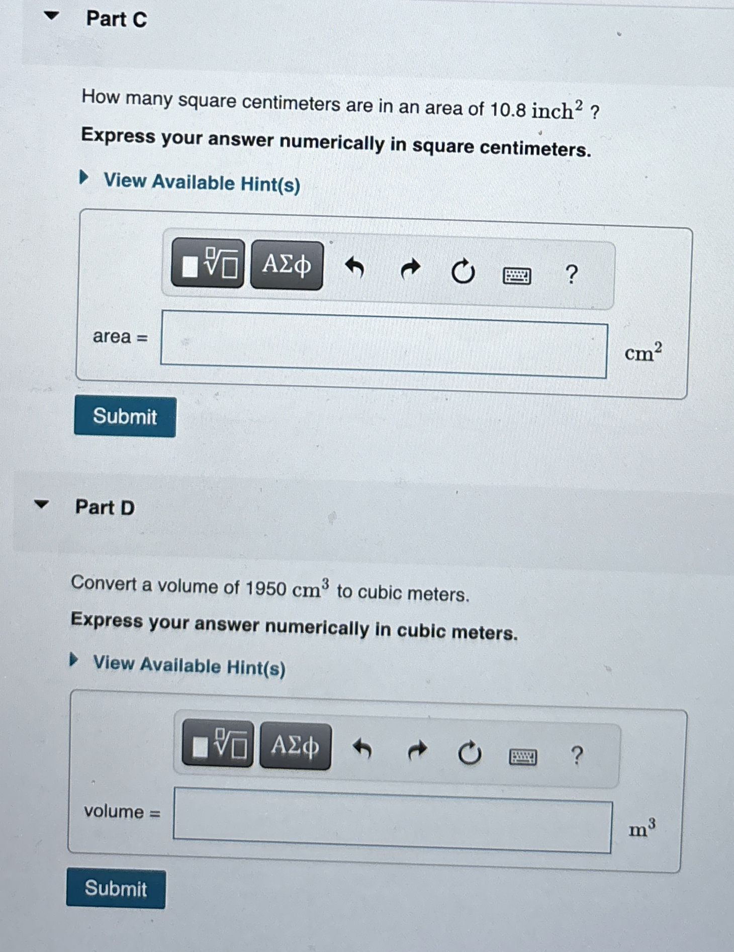 Solved Part CHow many square centimeters are in an area of