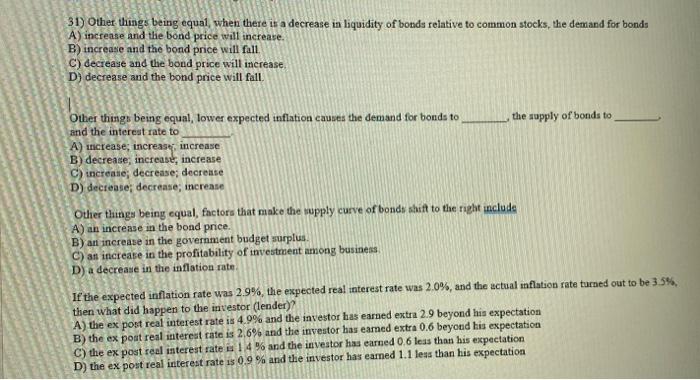 Solved 31) Other things being equal when there is a decrease | Chegg.com