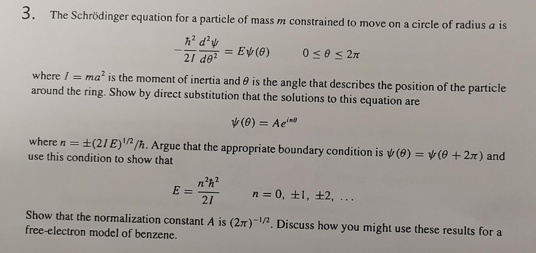 Solved 3. The Schrödinger equation for a particle of mass m | Chegg.com