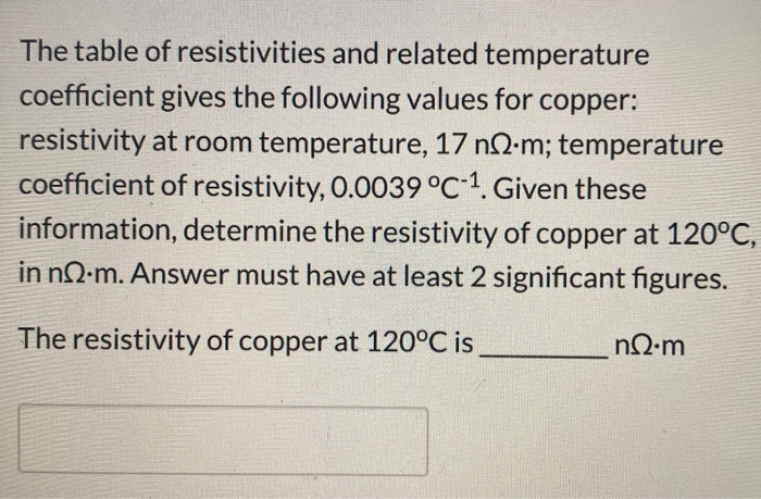 Solved The table of resistivities and related temperature | Chegg.com