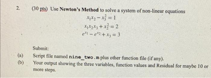 Solved 2. (30 pts. Use Newton's Method to solve a system of | Chegg.com