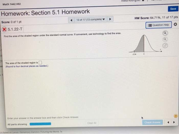 Alexa Math Homework Solved Alexa Rour Math 1442.VO2 Save Homework: Section 5.1 | Chegg.com