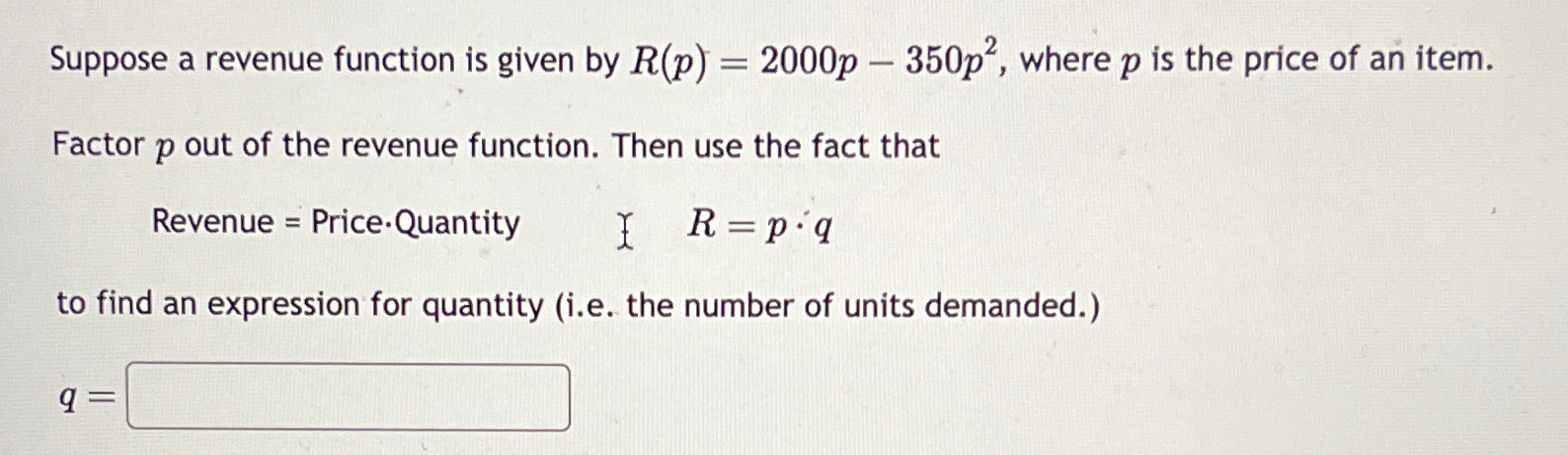 Solved Suppose a revenue function is given by | Chegg.com