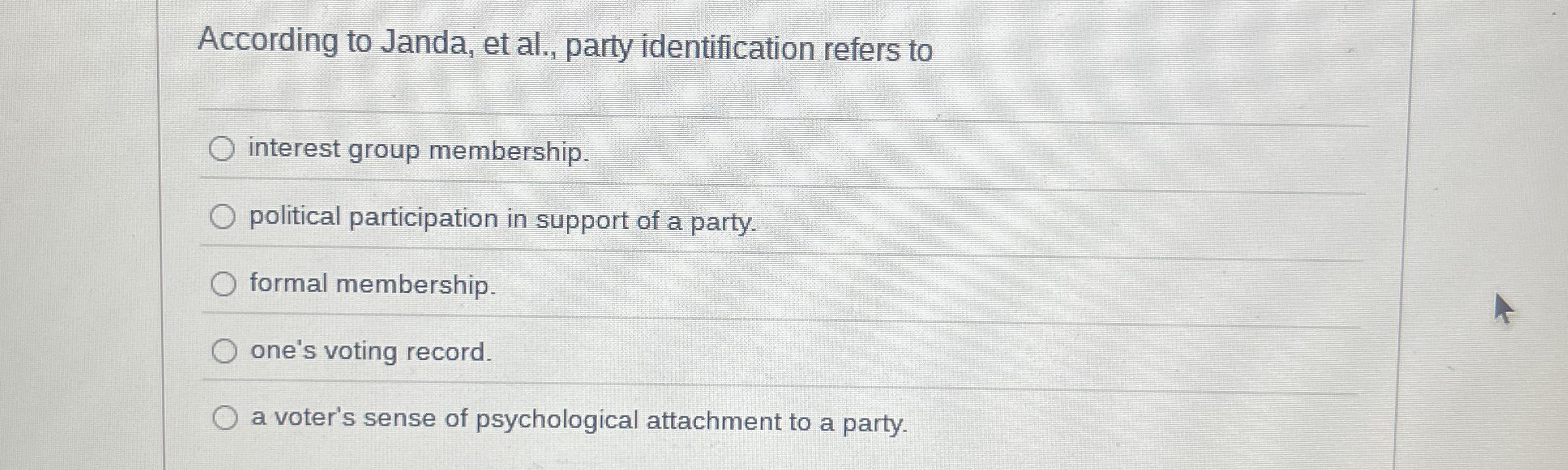 Solved According to Janda, et al., ﻿party identification