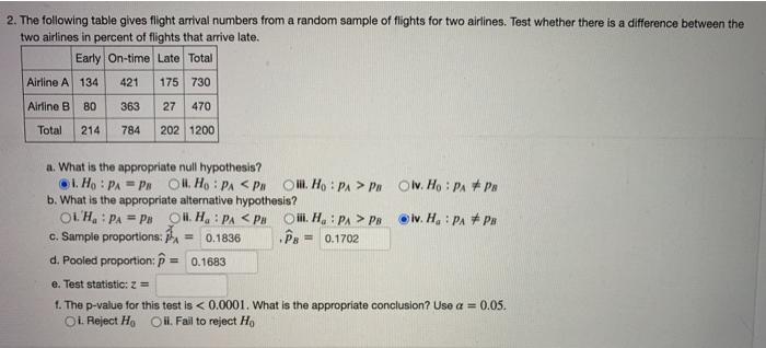 Solved 2. The following table gives flight arrival numbers | Chegg.com