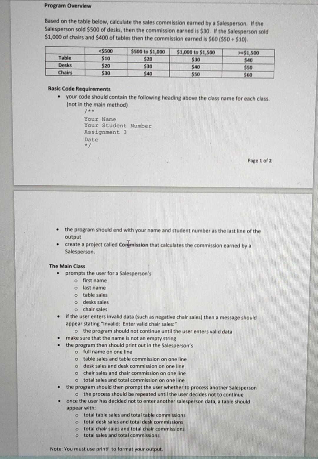 Based on the table below, calculate the sales commission earned by a Salesperson. If the Salesperson sold \( \$ 500 \) of des