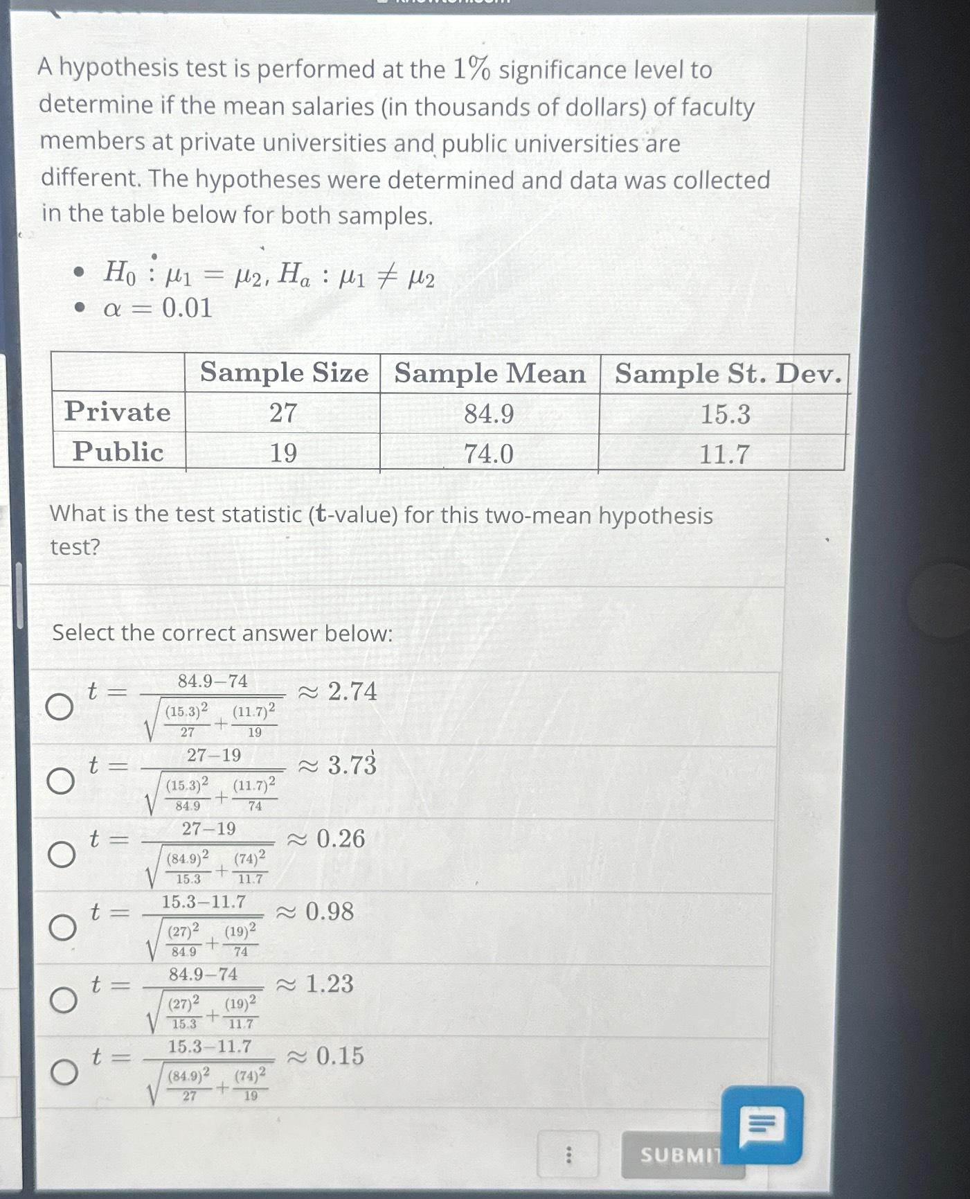 Solved A hypothesis test is performed at the 1% | Chegg.com