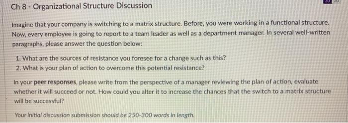 Solved Ch 8 - Organizational Structure Discussion Imagine | Chegg.com