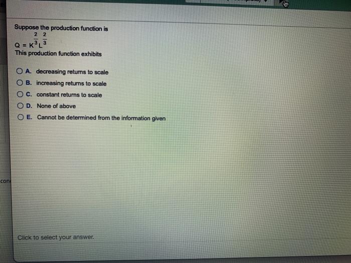Solved Suppose the production function is 2 2 Q = k13 This | Chegg.com