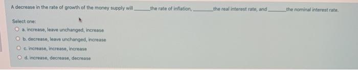 Solved A decrease in the rate of growth of the money supply | Chegg.com