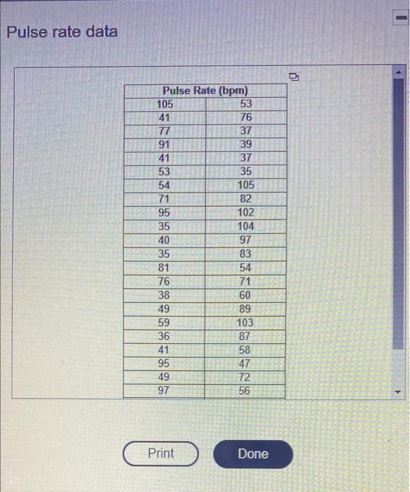 Solved a Use the pulse rates in beats per minute (bpm) of a | Chegg.com